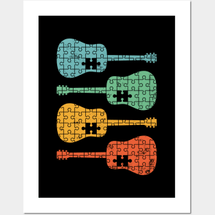 Acoustic Guitar Puzzle Cool Retro Colors Posters and Art